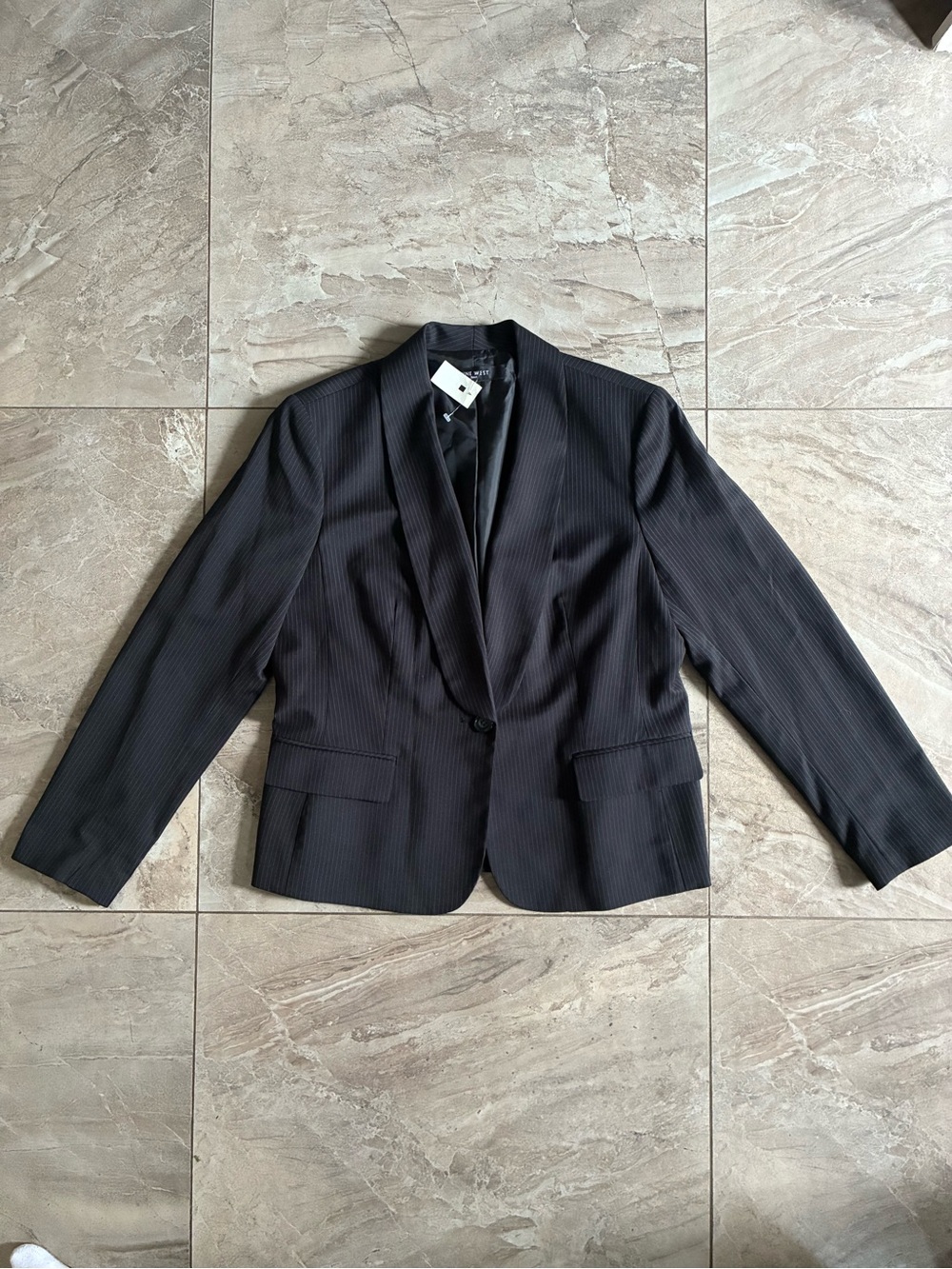 Nine West Black Pinstripe Women's Single-Button Blazer